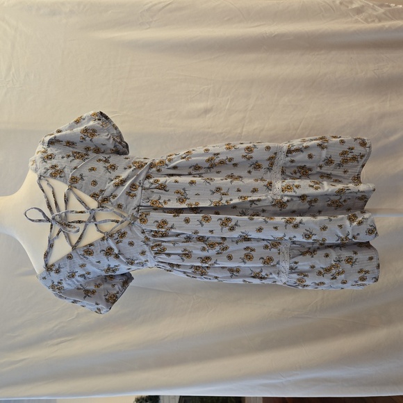 Urban Outfitters Peasant Floral Lace-Trimmed Mini Dress Blue Size Small - Picture 5 of 11